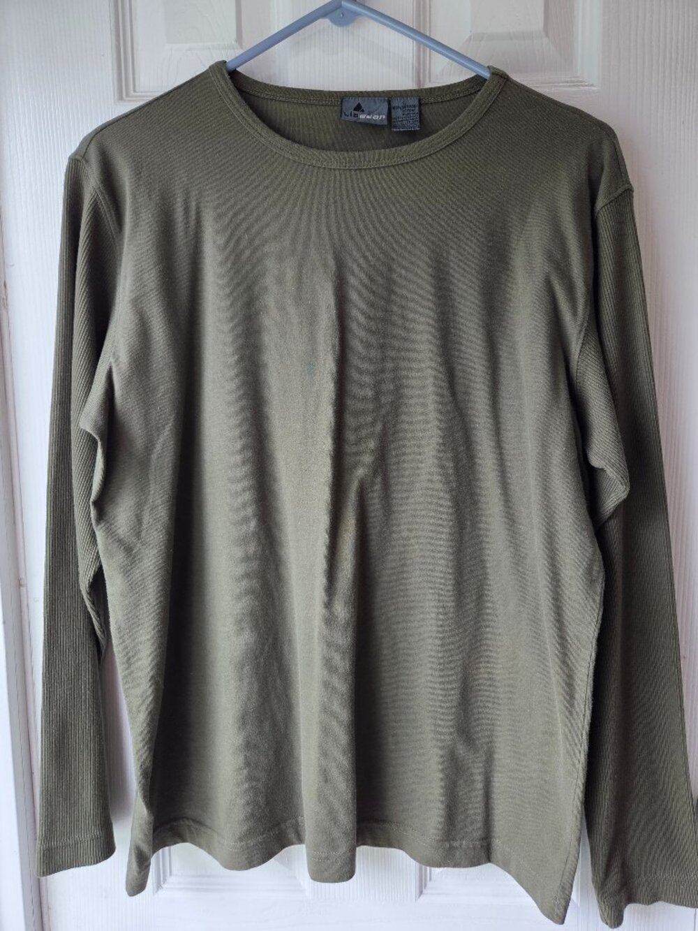 Liz Claiborne Lizwear Olive Green Cotton Crew Neck Long Sleeve Womens Size L
